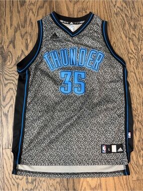 Oklahoma City Thunder #35 Basketball Jersey - Black & Light Blue - Youth Large